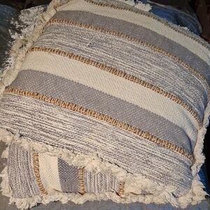 Striped Cream and Gray Throw Pillow